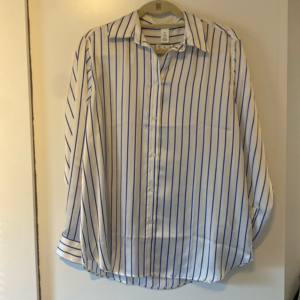 H&M blue and white striped blouse, size small